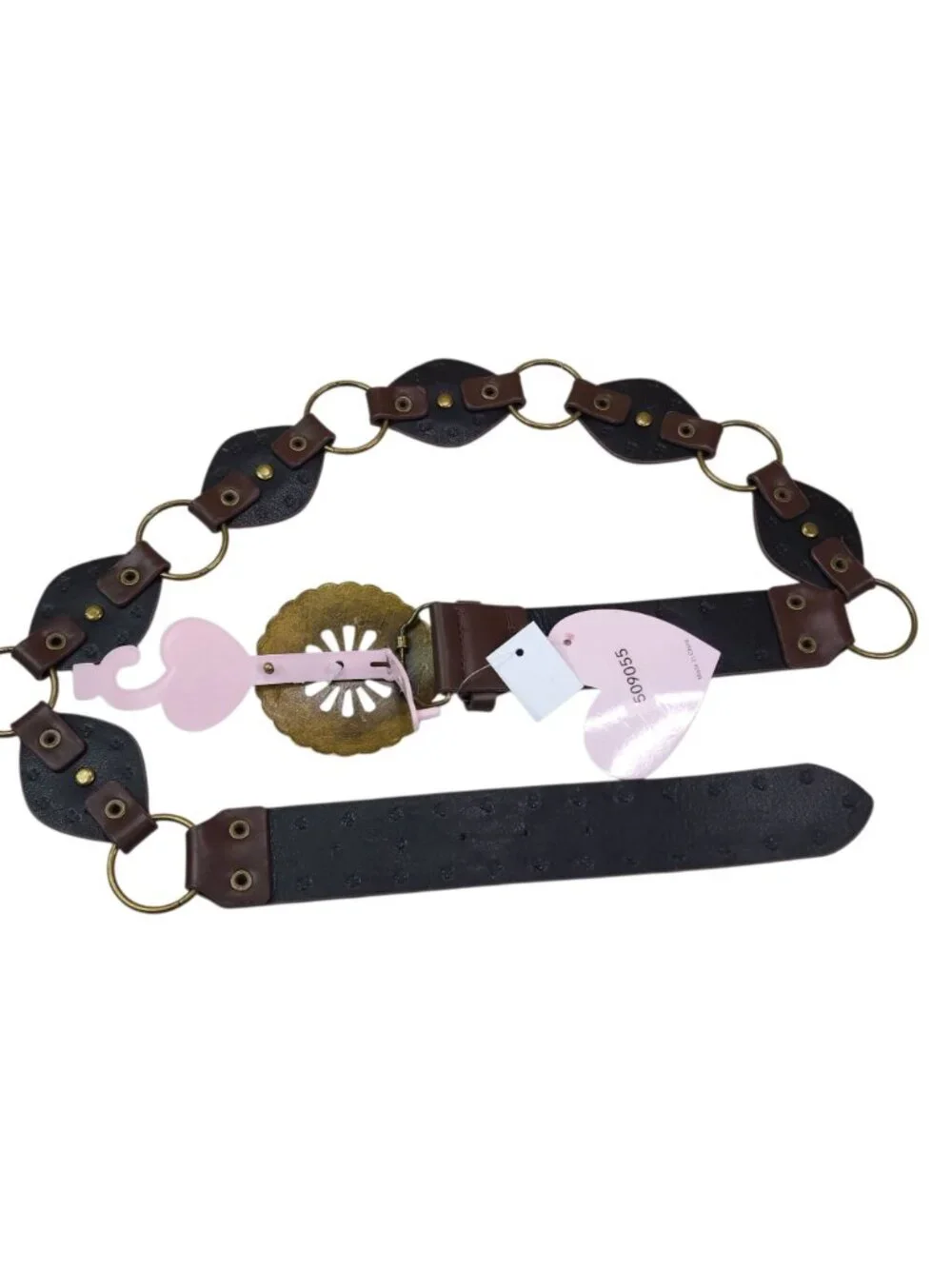 Truelove Brown Brass & Leather Belt with Brass Studs & Buckle XL 1 1/2